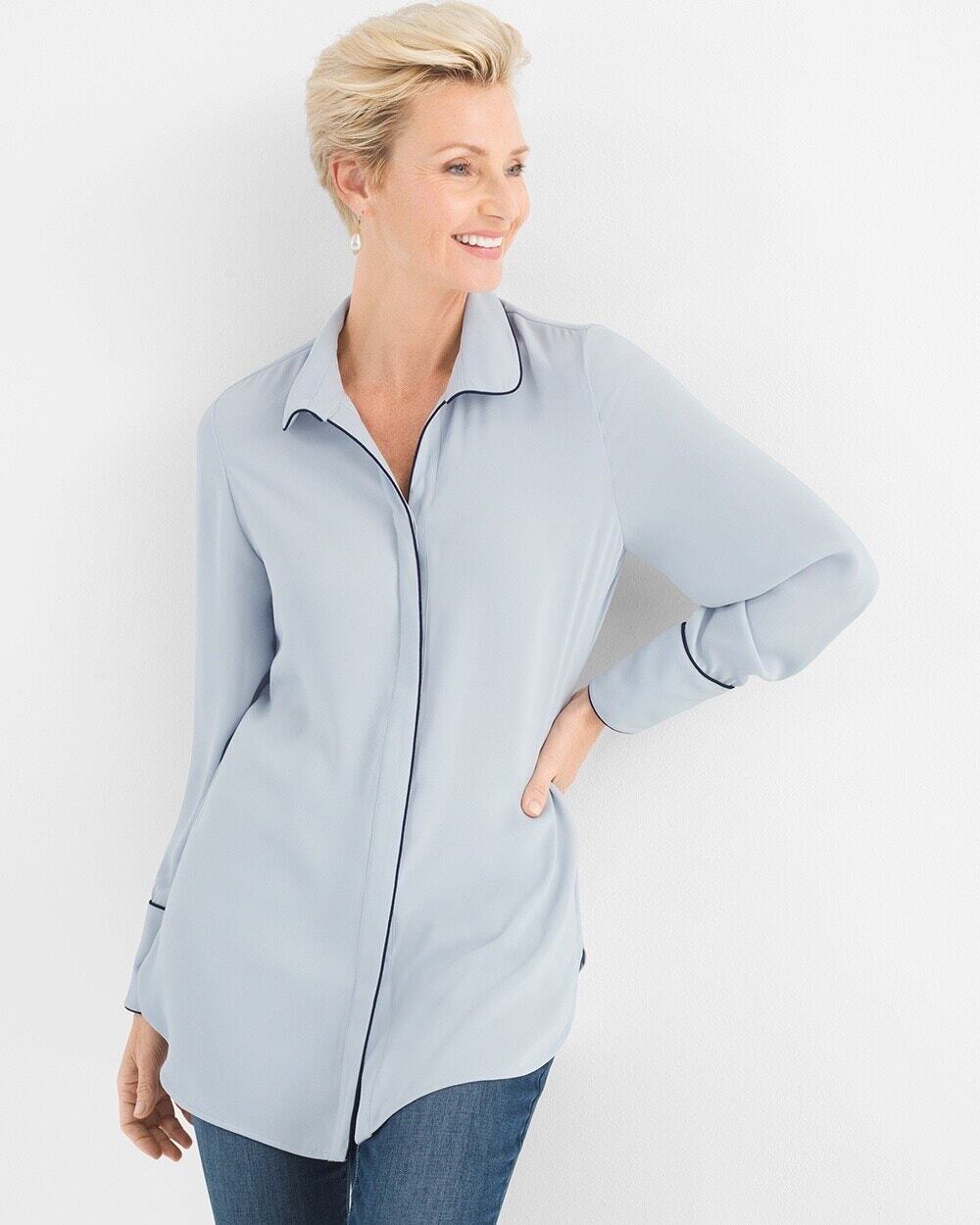 Chico's pale blue Piping Detail flowy shirt 2 12/14
